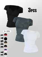 Women's Solid Button Shortsleeve Round Neck Tee, Casual Short Sleeve T-shirt for Daily Wear, Ladies Clothes for All Seasons, ...