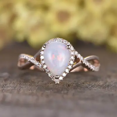 Natural Pear Opal Engagement Ring Diamond Opal Ring Infinity