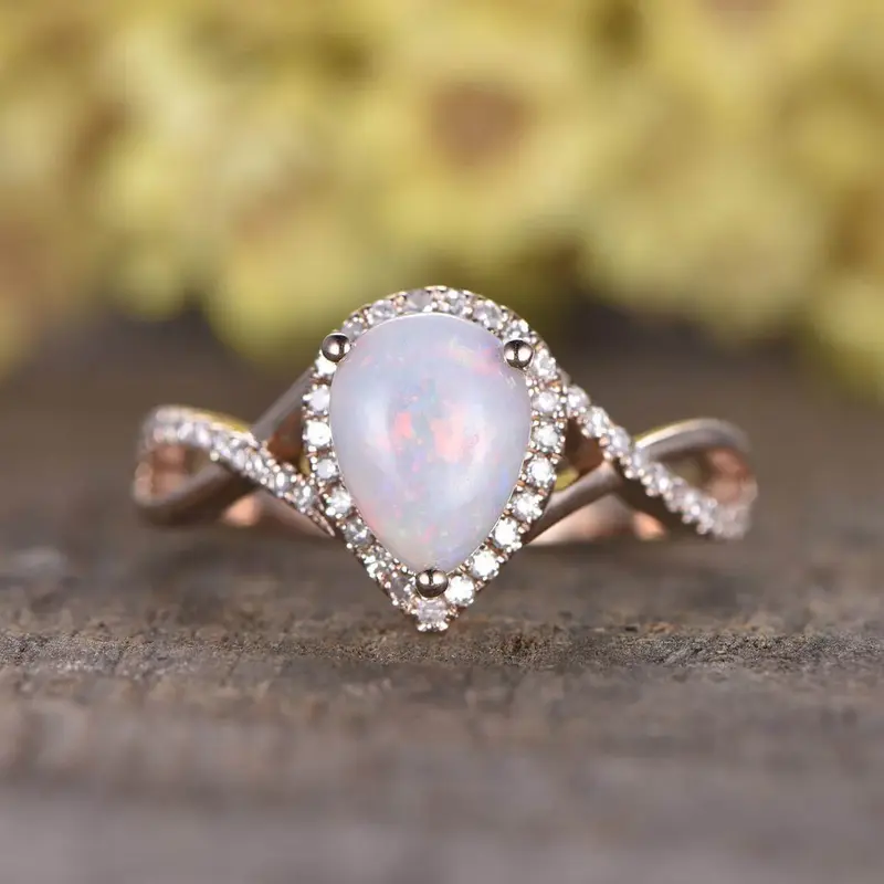 Natural Pear Opal Engagement Ring Diamond Opal Ring Infinity