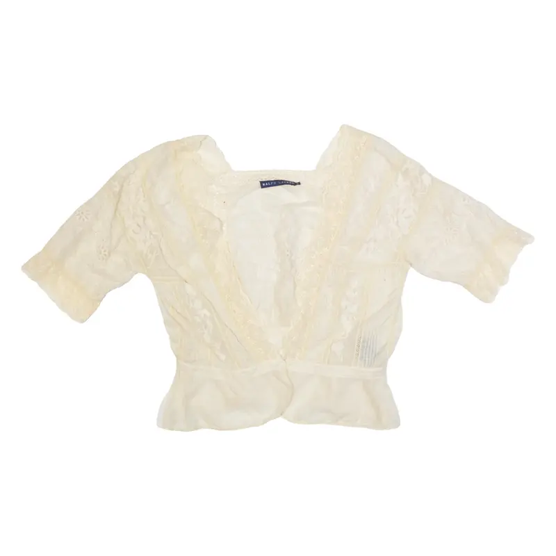RALPH LAUREN Womens Cropped Top Cream V-Neck UK 10