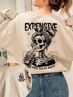 Women's Letter & Skeleton Print Drop Shoulder Sweatshirt, Fashion Casual Long Sleeve Crew Neck Pullover for Daily Holiday Out...
