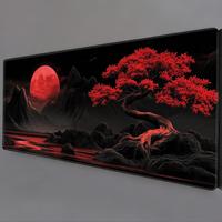 Red Moon Pattern Mouse Pad, Large Japanese Desk Mat, Non-slip Rubber Base Mouse Pad, Big Extended Desk Protector for Home Off...