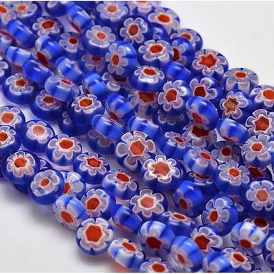 Handmade Millefiori Glass Flat Round Bead Strands