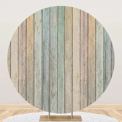 Faded Wooden Wall Retro Simple Round Party Backdrop - Aperturee
