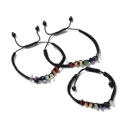 Natural Mixed Gemstone Chips Braided Bead Bracelets