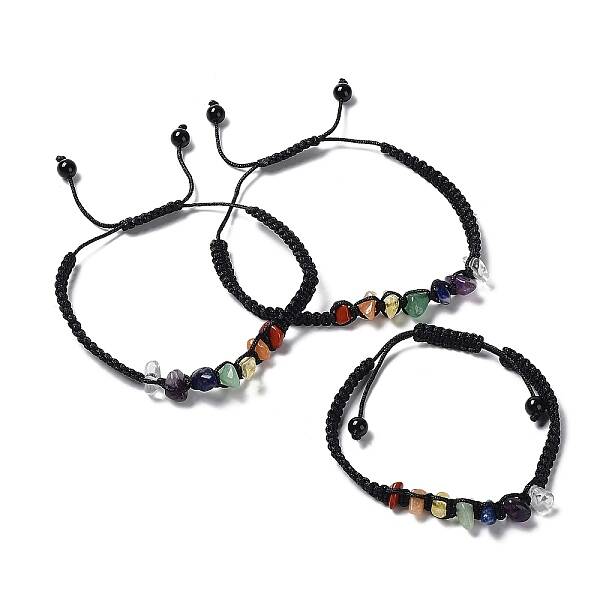 Natural Mixed Gemstone Chips Braided Bead Bracelets