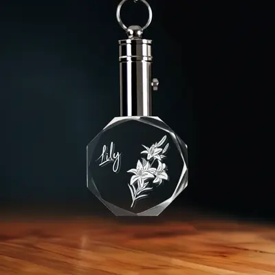 2D Memory Crystal™ - Pre-Design Keychain - Octagon - May Lily-Medium