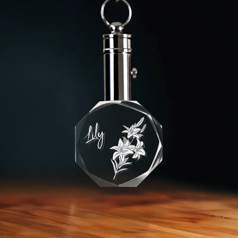 2D Memory Crystal™ - Pre-Design Keychain - Octagon - May Lily-Medium