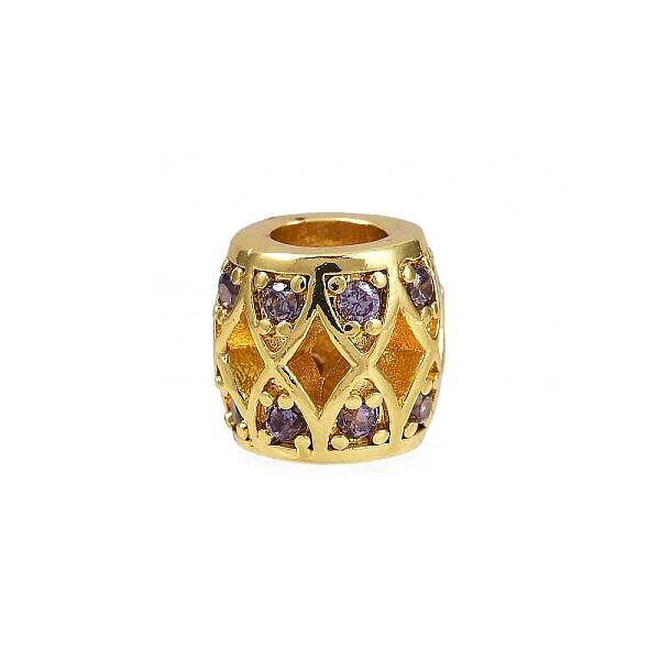 Hollow Barrel Rack Plating Brass Cubic Zirconia European Beads