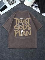 Men's Trust God's Plan Graphic Tee, Regular Fit Casual Short Sleeve T-shirt for Summer, Men's Top for Daily Wear, Crewneck, C...