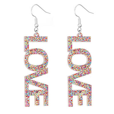 Bling Acrylic Word Love Dangle Earrings
