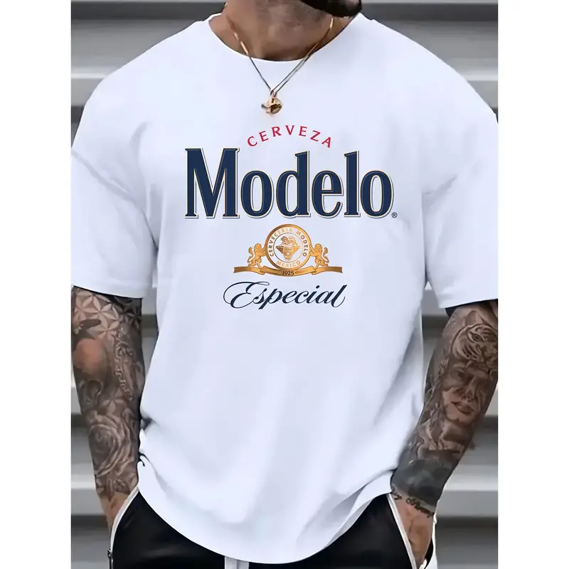 Modelo Men's Premium Cotton T-Shirt - Casual crew neck, short sleeves, unique print design, breathable, suitable for washing ...
