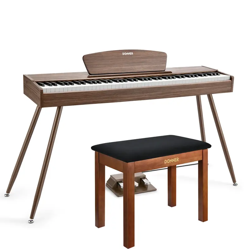 Donner DDP-80 Wooden Digital Piano - Walnut / Piano+Brown Bench