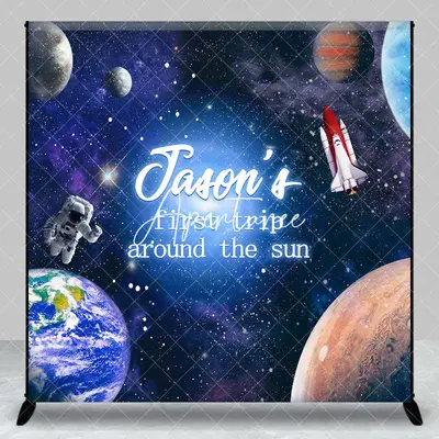 Aperturee Blue Starry Galaxy Custom Name 1st Birthday Backdrop, 3X3FT(1X1M), 15 USD, custom birthday backdrops, DZAMZ0197-O