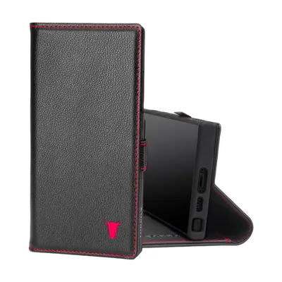 Samsung Galaxy S23 Ultra Leather Case (with Stand function) - Black with Red Detail