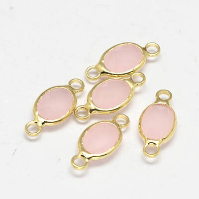 Oval Faceted Golden Brass Glass Links connectors