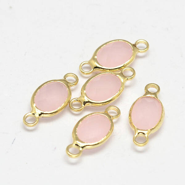Oval Faceted Golden Brass Glass Links connectors