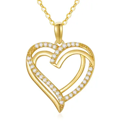 14K Gold Cubic Zirconia Heart Pendant Necklace