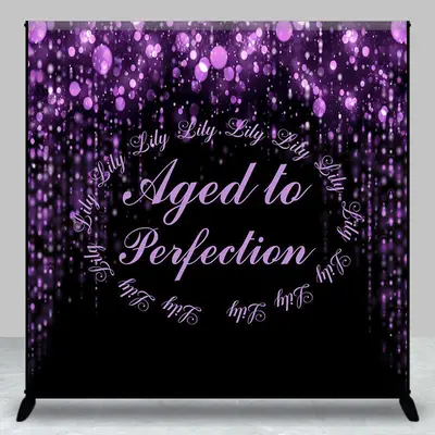 Aged To Perfection Purple Bokeh Custom Name Backdrop