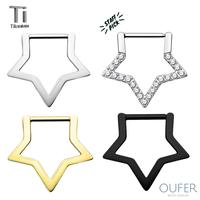 Oufer 16G/14G Titanium Chunky Star Clicker Nose Septum Daith Piercing Ring in Silver Gold Black Inner Diatemer 8mm