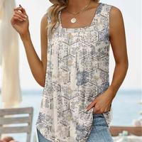 2024 Amazon New Wish European and American Hot Summer Sleeveless Square Neck Printed Tank Top T-Shirt Cross-Border Foreign Tr...