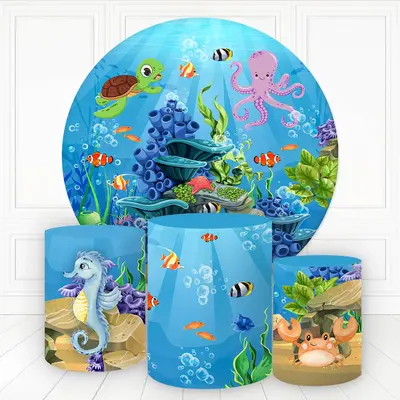 Aperturee Sea Animals Plants Round Birthday Backdrop Kit For Kids | Circular Birthday Backdrop Cover | Birthday Backdrop Idea...