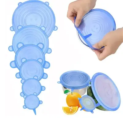 6pcs Stretch Lids for Food Storage, Reusable Stretchable Silicone Bowl Lid, Round Bowl Cover, Food Cover, Kitchen Gadgets, Me...