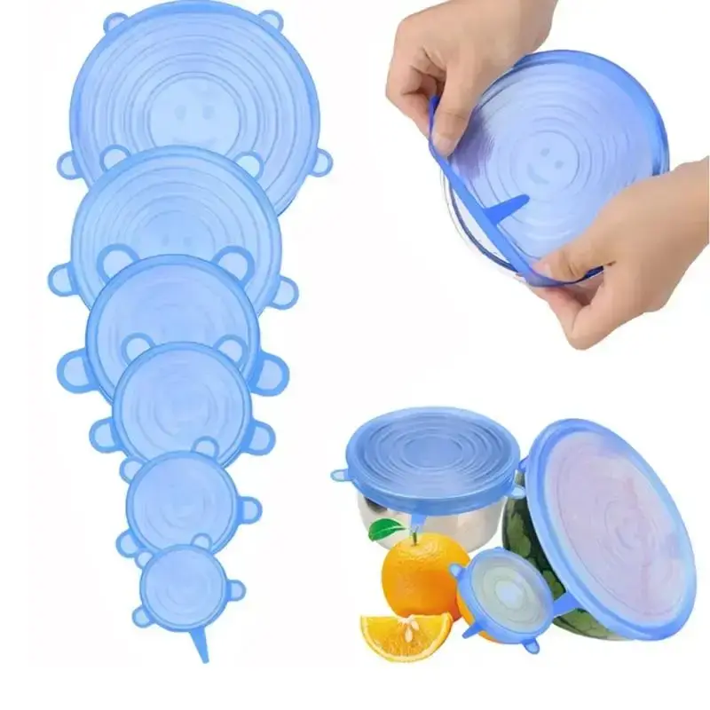 6pcs Stretch Lids for Food Storage, Reusable Stretchable Silicone Bowl Lid, Round Bowl Cover, Food Cover, Kitchen Gadgets, Me...