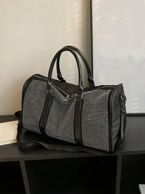 Vintage Lightweight Large Capacity Travel Bag, Portable Rivet Motorcycle Sports Trendy Bag, Luggage Bag with Shoulder Strap f...