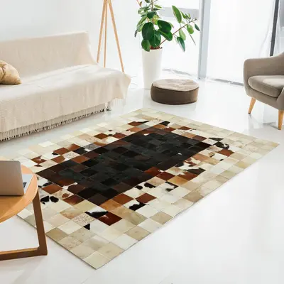 Natural Earth Tone Cowhide Patchwork Rug