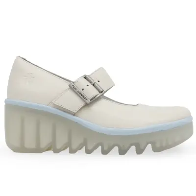 Fly London BORY564FLY Mousse Leather Women's Heels Shoes - Off White - Size:US 7-7.5 Women