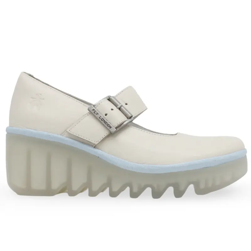 Fly London BORY564FLY Mousse Leather Women's Heels Shoes - Off White - Size:US 7-7.5 Women