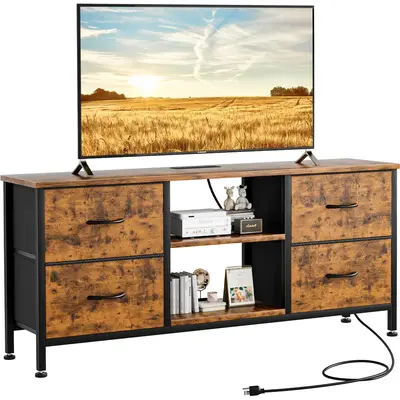 【FallDealsForYou】AOWOS Dresser TV Stand for 50/55 inch TV, Wide Dressers & Chests of Drawers with Charging Station & 4 PU...