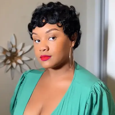 ShowReal 025 Short Pixie Cut Egg Wavy Curly Black Colorful Wig Brizalian Virgin Human Hair Cute Style Wigs For Black Woman Da...