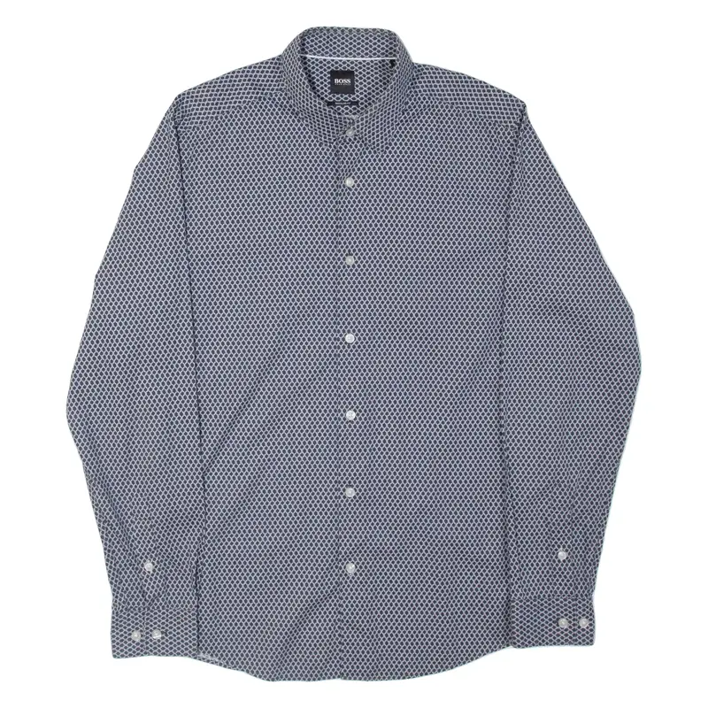 HUGO BOSS Lukas_F Mens Shirt Blue Crazy Pattern Long Sleeve M