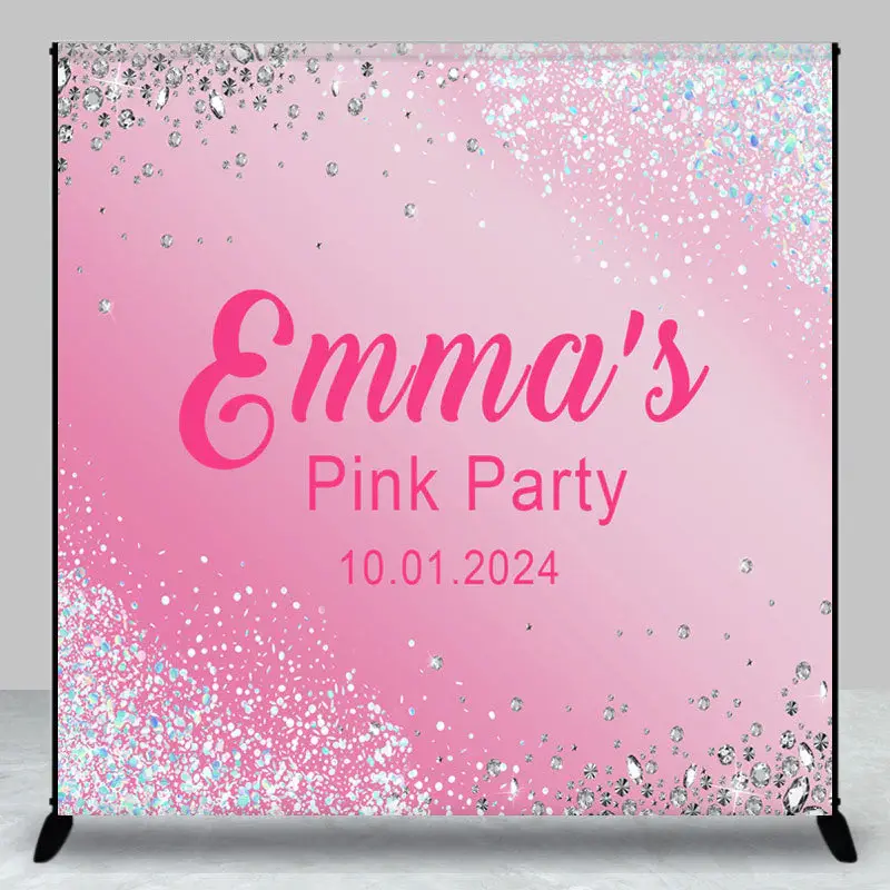 Pink Gradient Silver Diamond Custom Birthday Backdrop - Aperturee
