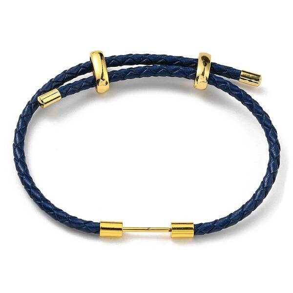 Brass Column Bar Link Bracelet with Leather Cords