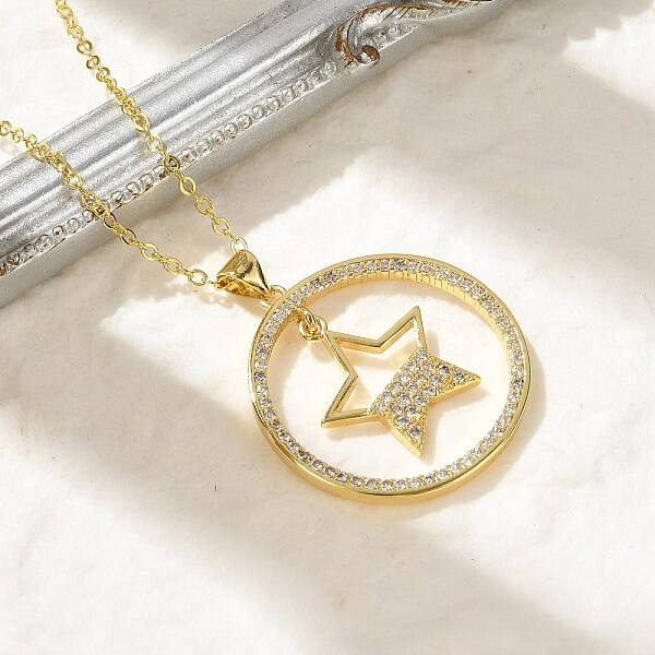 Brass Micro Pave Clear Cubic Zirconia Ring Pendant Necklaces