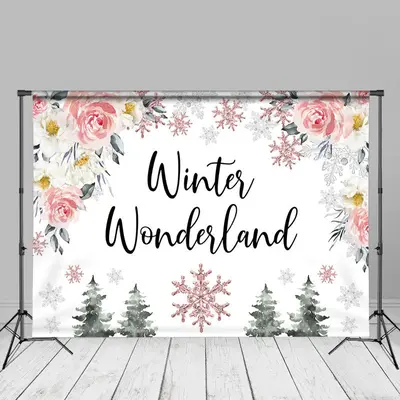 Winter Wonderland Floral Snowflake Pine Backdrop - Aperturee