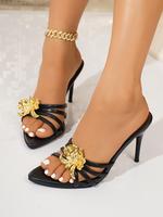 Women's Fashionable Flower Decorated Stiletto Sandals, Elegant Pointed Toe High Heel Sandals for Party, Stiletto Heeled Sanda...