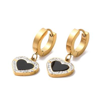 Black Acrylic Heart Dangle Earrings with Rhinestone
