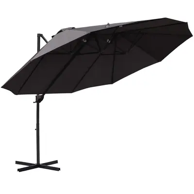 Outsunny 14ft Patio Umbrella Double-Sided Outdoor Market Extra Large Umbrella with Crank, Cross Base for Deck, Lawn, Backyard...