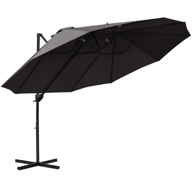 Outsunny 14ft Patio Umbrella Double-Sided Outdoor Market Extra Large Umbrella with Crank, Cross Base for Deck, Lawn, Backyard...