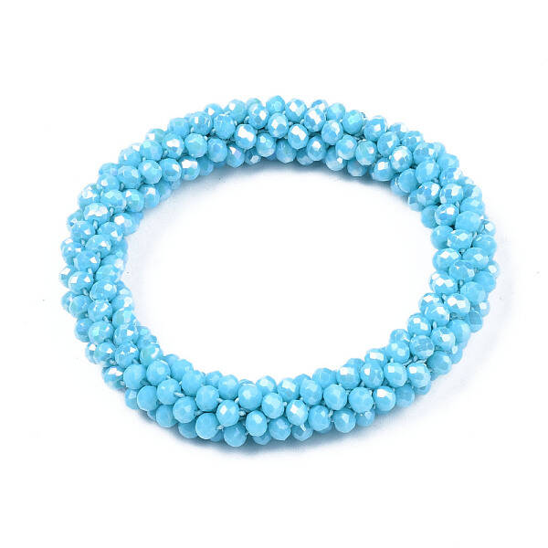 AB Color Plated Faceted Opaque Glass Beads Stretch Bracelets