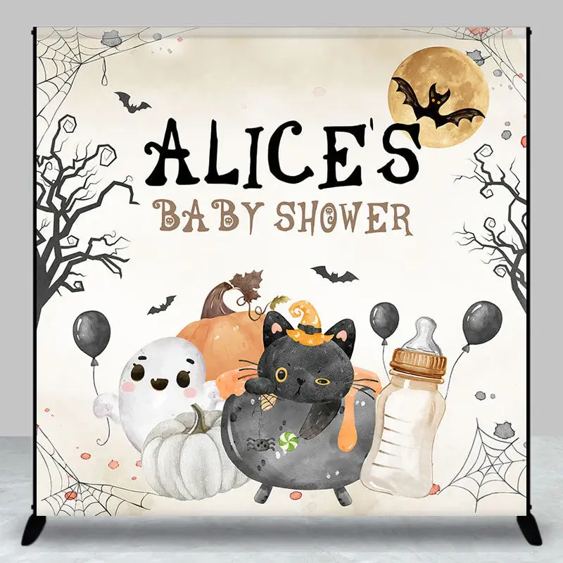 Halloween Vibe Moon Custom Name Baby Shower Backdrop - Aperturee