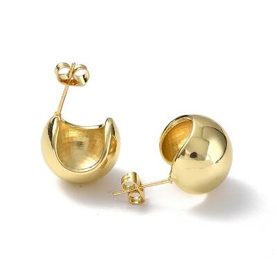 Brass Oval Dome Stud Earrings for Women