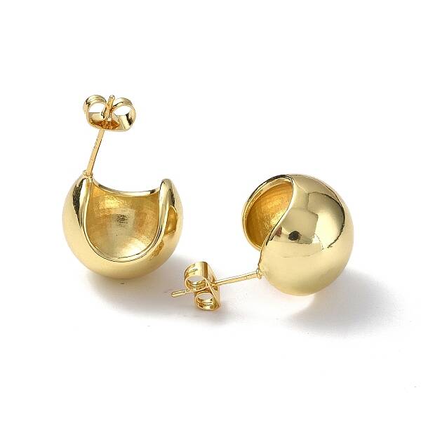 Brass Oval Dome Stud Earrings for Women