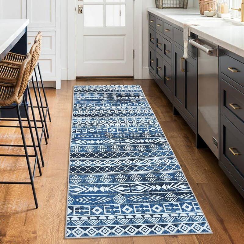 Garvee Geometric Runner Rug 2x6 - Machine Washable, Easy-Cleaning, Non-Shedding, Stain Resistant, Non-Slip, Foldable Indoor M...