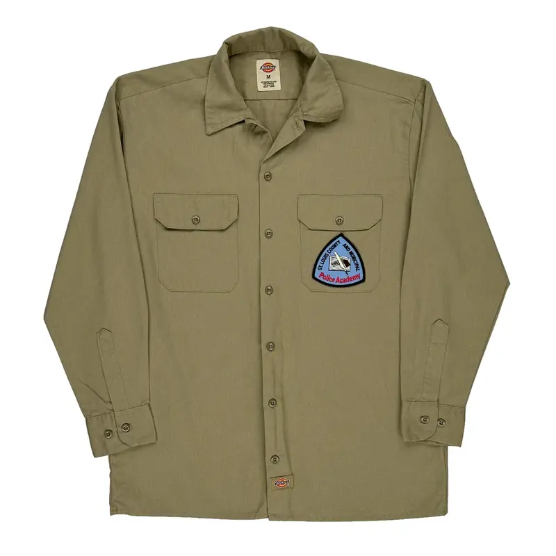 Police Academy Dickies Shirt - Medium Khaki Polyester Blend | Size: medium