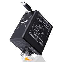 GaN Tech Compatible with 120W 2-in-1 Fast Charger with Retractable Type-C + Lightning Cable, Compact Foldable Charging Block ...